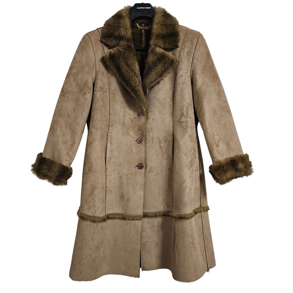 Brandon Thomas Suede Faux Fur Coat Women XLP Brown Shearling Penny Lane Bohemian